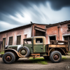 2111330307_an old saurer military truck in front of a dilapid_xl-beta-v2-2-2